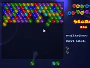 Screenshot of Color Blaster Flash free online game showing colored bubbles clustered at the top and a cannon aiming a new bubble from the bottom.
