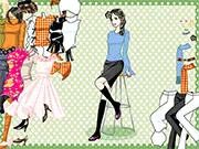 Screenshot of Workfloor Dressup game showing a girl standing in an office and a menu of professional clothes like blazers and skirts.