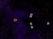 Twisted Space survival game screenshot, pixelated spaceship avoiding meteors while the space backdrop rotates wildly