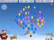 Santa's Balloon Burster free online Christmas shooter game screenshot showing a projectile aimed at a group of colorful balloons suspended in the air.