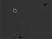 The main screen of the Black White online shooter game, showing a small pixelated player ship dodging enemies that are colored either black or white on a simple black background.