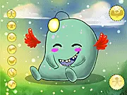 The main screen of the Make a Monster free online game, showing various cute monster parts and funny accessories like wings and outfits ready for selection.