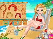 Free online game thumbnail of Summer Beach Cleanup & Dress Up showing a girl in a swimsuit and beach attire