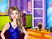 Screenshot of the Celebrity Press Meet Make Up game showing the model with glamorous makeup and styled hair, ready for a media event.