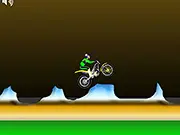 Screenshot of MotorBike Pro - Mount Race game showing a motorcycle driving over a steep, bumpy mountain course at sunset, focused on driving and survival.