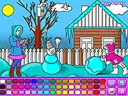 Play Winter Walk Coloring free online game, using a mouse to add colors to a charming winter scene with snow