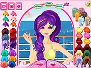 Beautiful like a Rainbow free online makeover game thumbnail showing a model with vibrant, colorful hair and make-up on PlayArcadeHub