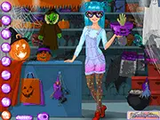 Halloween Shopkeeper free online dress-up game thumbnail showing a woman in a holiday costume on PlayArcadeHub