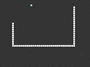 Cubesnake game screenshot showing a long, segmented snake of cubes moving across a grid, approaching a food pellet. PlayArcadeHub classic arcade game.