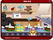 Present Pileup free online game screenshot – Christmas scene with a huge, colorful stack of presents in Santa's workshop.