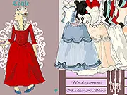 Cecile: French Doll Dress Up free online historical fashion game showing a doll in an ornate 18th-century gown and a grand wig, inspired by Marie Antoinette