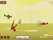 Alios Army game screenshot showing a fighter jet engaged in intense aerial combat against enemy aircraft