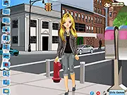 Screenshot of the Traveller Girl Dress Up game featuring a stylish girl ready for travel, holding a suitcase and wearing layered clothing
