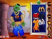 Screenshot of Zombie Dress Up game showing a funky zombie character styled with ripped clothes, bandages, and funny, gruesome accessories