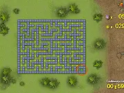 Play Orbs and Maze free online, featuring a small character navigating a dark labyrinth with collectible spheres, enemies, and obstacles.