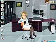 Screenshot of Suzy the Receptionist dress-up game showing the character in a stylish corporate executive outfit.