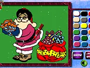 Christmas Santa Claus Coloring free online game screenshot, showing a partially colored picture of Santa Claus holding presents