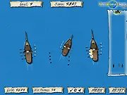Play Pirate Race free online, featuring two pirate ships battling with cannons while racing across the ocean towards a treasure island.