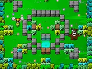 Teddy in the Bush free online action puzzle game, greedy bear collecting honey and gold, build walls to escape monsters