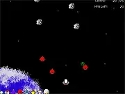 Screenshot of the Star Defense Squad online game showing a space station surrounded by defensive turrets firing on incoming asteroids
