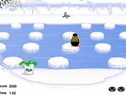 Pingu Fish Run free online game screenshot, Pingu the penguin carrying a stack of fish to Robby the seal on PlayArcadeHub
