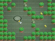 Warp Forest free online vertical shooter game screenshot showing a spaceship firing projectiles at strange trees and a large dragon enemy.