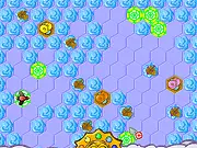 Miracle Rain free online game screenshot, a ship firing colored beams to destroy matching colored spots, puzzle shooter game