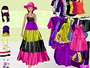 Harmony of Colors Dressup online game screenshot, featuring a model in colorful, gorgeous dresses and accessories