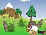 Joe's Farm free online shooter game showing a farmer character aiming at a large horde of cartoon cloned sheep