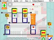 Screenshot of The Factory free online game, showing an assembly line with moving parts and products