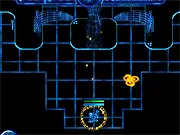 Free online game screenshot for Gare showing a top-down view of a futuristic mech battling neon-glowing enemies on a dark, grid-patterned, Tron-style battlefield.