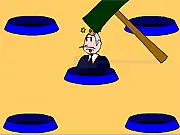 The Marreta Justiceira character wielding a large sledgehammer in a political house setting