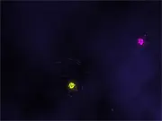 Space Mantra free online game showing a glowing character collecting specs in a dark, atmospheric space environment
