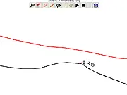 Line Rider Zada online game screenshot showing Bosh the sledder riding a custom-drawn track with acceleration lines, a free sandbox creation game.
