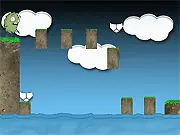 Monster Pants game screenshot showing a cute, fuzzy monster character looking around a brightly colored platforming level with various obstacles.