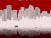 Play Ufobia free online invasion shooter game, showing an alien spaceship attacking San Francisco with light machine-guns and bombs.