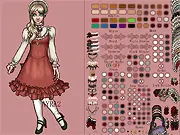 Screenshot of the Mega Classic Lolita Dress Up game showing a doll character wearing a highly detailed, frilly pink and white Classic Lolita outfit with a ribbon in her hair.