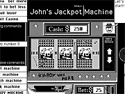 Gameplay screenshot of John's Jackpot, a classic three-reel slot machine game with cherries and lucky sevens