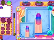 Nail Store Salon online game screenshot, a customer getting a fancy manicure with colorful polish and decorations in a free salon makeover game