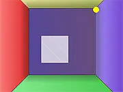 Gameplay image of the free online sports game Dean's 3D Racquetball showing a racquet and a color-changing ball flying towards the player in a 3D court