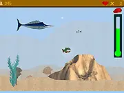 Tiny Piranha online game screenshot showing the small piranha surrounded by larger fish and small prey.