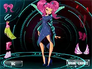 Bloom Fashion Dressup game screenshot, featuring the character Bloom in a space-inspired dress and cosmic accessories