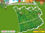 Screenshot of Gogo! Crazy Farm free online puzzle game showing vegetables and obstacles on the farm