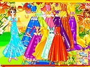 Princess wearing an elegant, flowing garden gown while standing in a castle garden setting in the Garden Gown Dress Up game