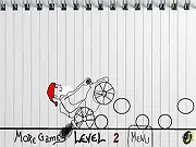 The Santa Claus Christmas Bike Adventure game showing Santa on a dirt bike trying to balance across a snowy, treacherous obstacle course.