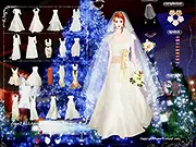 Carmela Sutera Wedding Dress Up free online game screenshot featuring a beautiful bride in an elegant, white gown on PlayArcadeHub