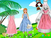 Free online Palm Wedding Dress Up game showing a beautiful bride in a white gown and veil holding a bridal bouquet on a tropical palm island beach