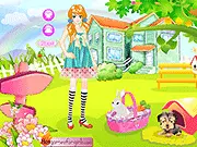 Vivian's Cute Pets free online game screenshot featuring Vivian, her pet rabbit, and her pet dog in stylish outfits on PlayArcadeHub