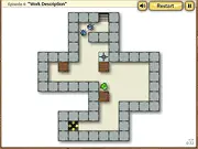 Of Crates and Creatures game screenshot, sliding crates into a hole and shooting bugs with a laser turret, play free online