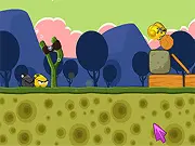Angry Alien free online game screenshot, alien characters launching to destroy human buildings on planet Moana